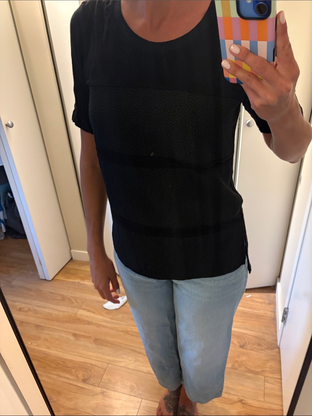 Dynamite Black Short-Sleeve Textured Panel Tee